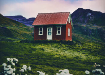 piros ház a zöld mezőn