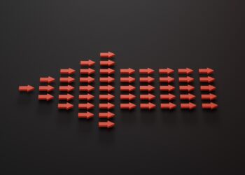 balra mutató nagy piros nyíl kis nyilakból